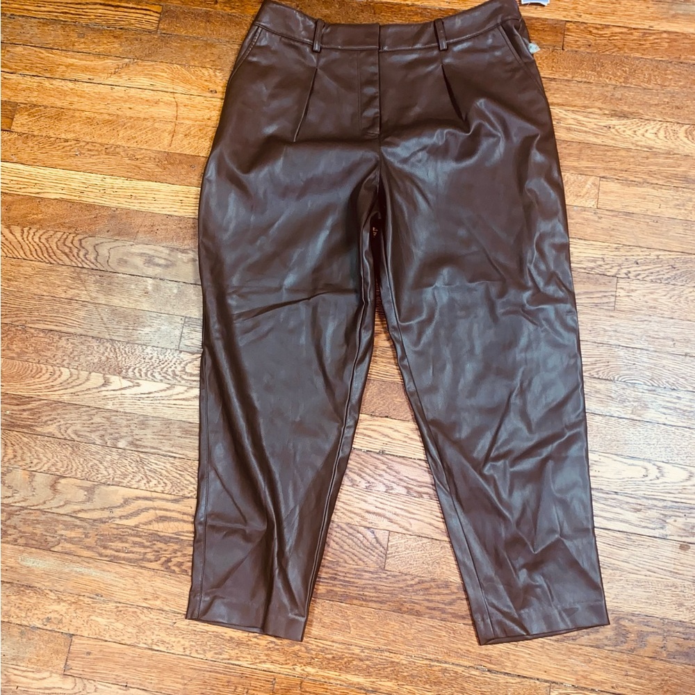 NWT chocolate brown Calvin Klein faux leather trousers